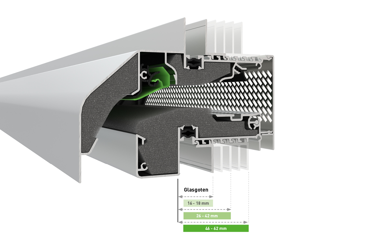 DUCO GlasVent raamrooster - overzicht van de glasgoten