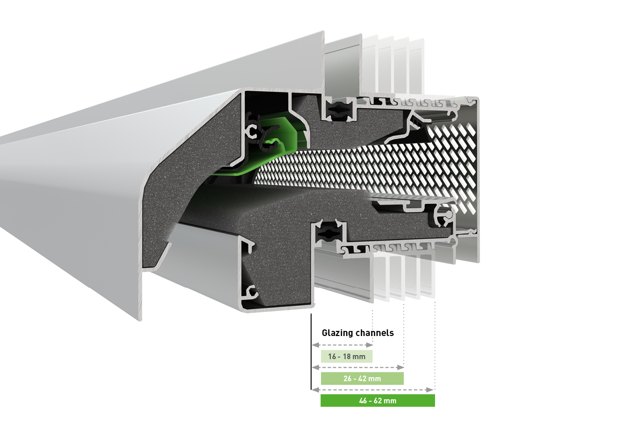 DUCO GlasVent window Vent overview of the glazing channels